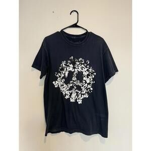 Denim Tears Black Graphic T-Shirt with Floral Peace Sign